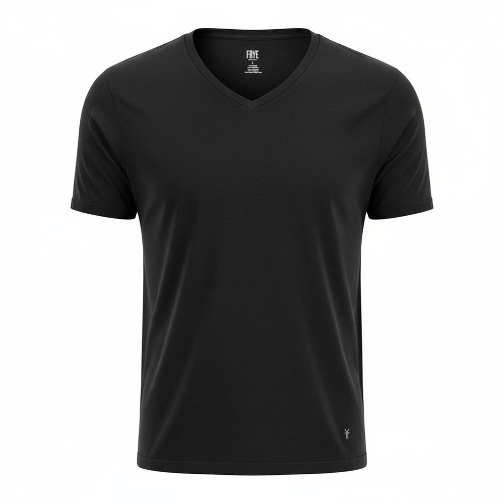 FRYE Women's Black V-Neck Tee Short Sleeve Cotton Poly Stretch‎ Boxy Size Large